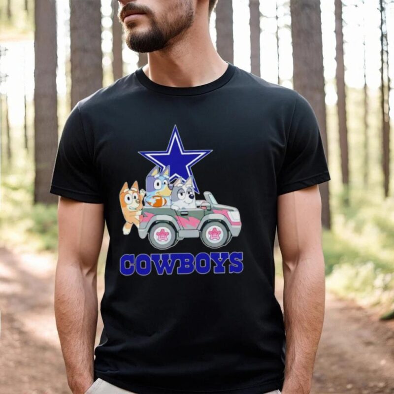 Bluey Bingo and Muffin in the car Dallas Cowboys NFL 2024 shirt