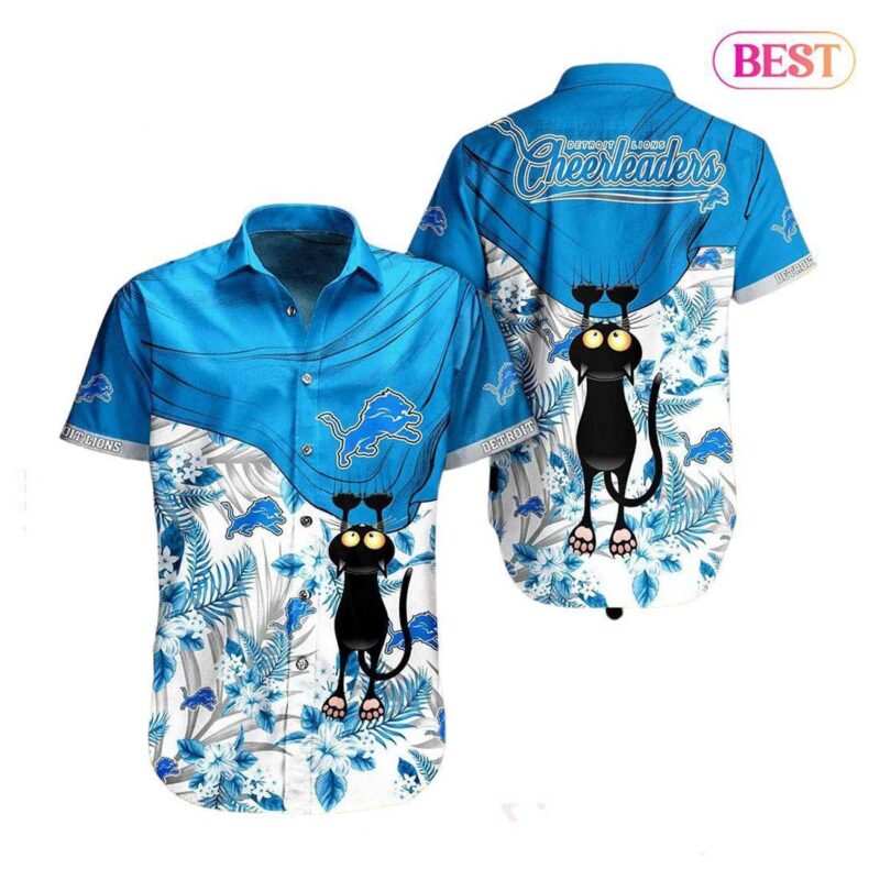 Detroit Lions NFL Hawaiian Shirt Black Cat Graphic 3D Printed Hawaii Shirt Short Fan Ever