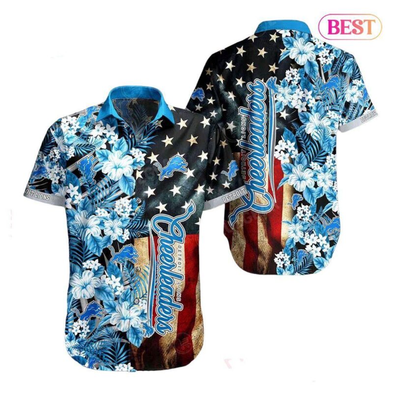 HOT TREND Detroit Lions NFL Graphic US Flag Flower Hawaiian Shirt New Trends Summer Gift Ever Fans