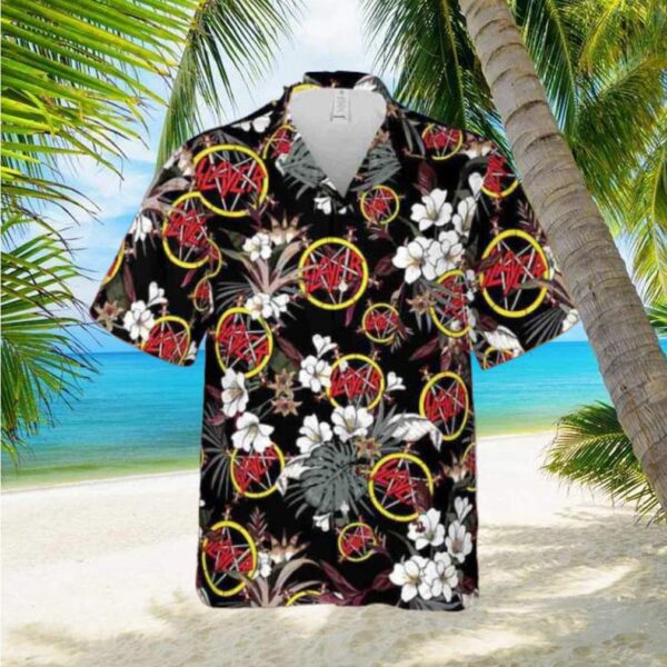 Slayer Rock Band With White Flower 2024 Summer Trending Hawaiian Shirt