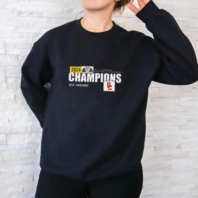 USC Trojans 2024 PAC 12 women’s basketball tournament champions shirt