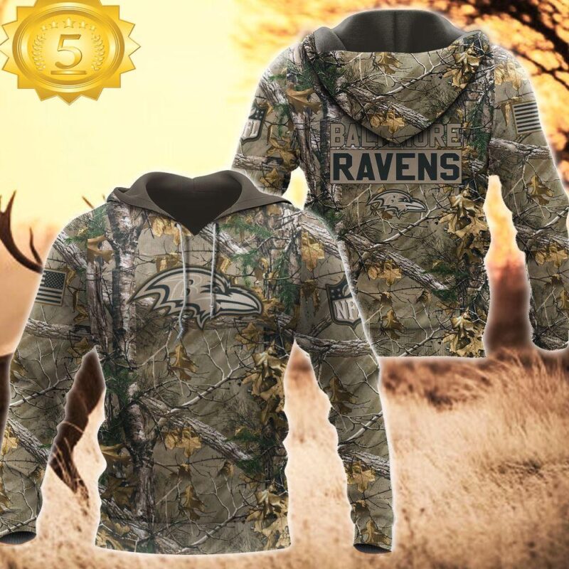 Baltimore Ravens Hunting Camo NFL 3D Hoodie Shirt