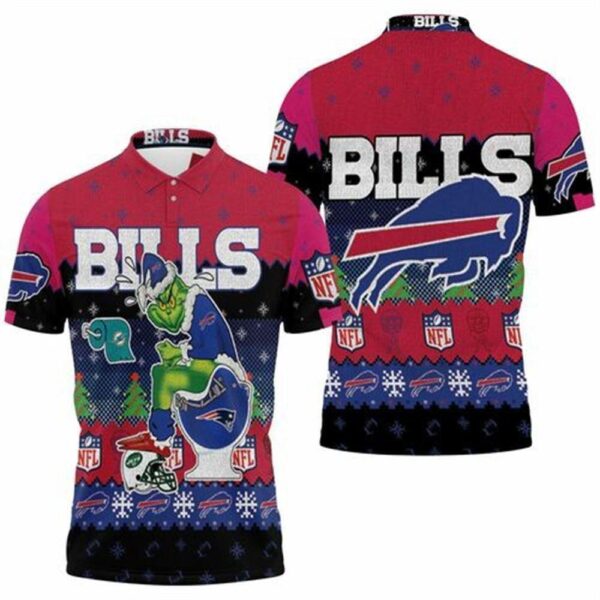 Christmas Grinch In Toilet Buffalo Bills Knitting Pattern 3d Jersey Polo Shirt