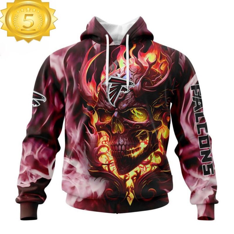 Custom Name And Number NFL Atlanta Falcons Skull Happy Halloween 3D Hoodie Shirt