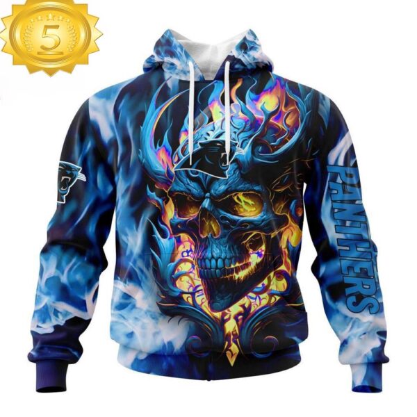 Custom Name And Number NFL Carolina Panthers Skull Happy Halloween 3D Hoodie Shirt