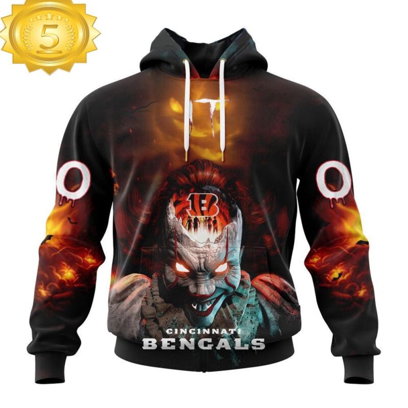 Custom Name And Number NFL Cincinnati Bengals Halloween Badut Mematikan 3D Hoodie Shirt