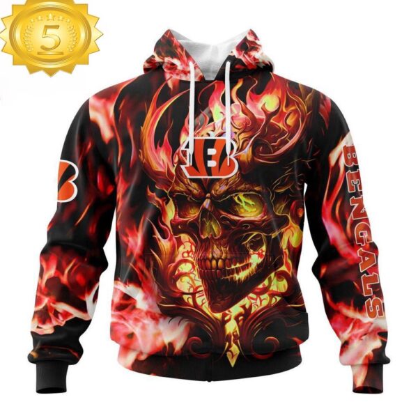 Custom Name And Number NFL Cincinnati Bengals Skull Happy Halloween 3D Hoodie Shirt