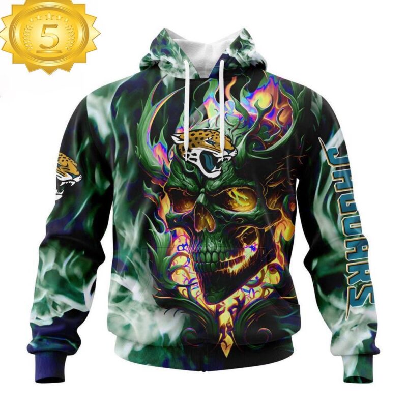 Custom Name And Number NFL Jacksonville Jaguars Skull Happy Halloween 3D Hoodie Shirt