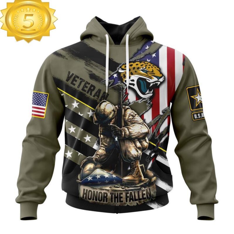 Custom Name And Number NFL Jacksonville Jaguars Veterans Honor The Fallen 3D Hoodie Shirt