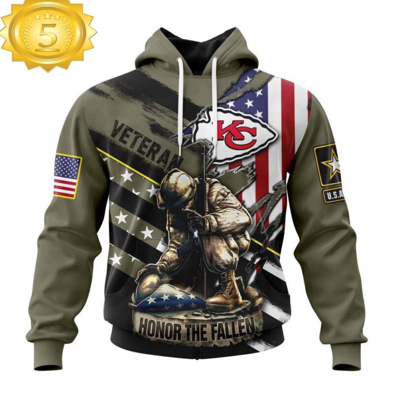 Custom Name And Number NFL Kansas City Chiefs Veterans Honor The Fallen 3D Hoodie Shirt