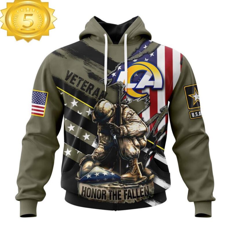 Custom Name And Number NFL Los Angeles Rams Veterans Honor The Fallen 3D Hoodie Shirt