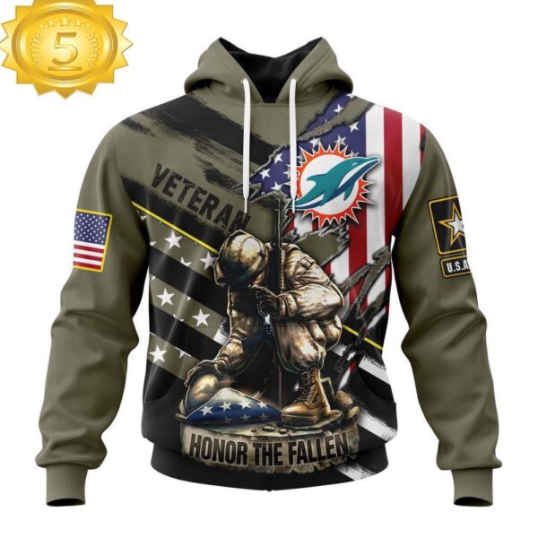 Custom Name And Number NFL Miami Dolphins Veterans Honor The Fallen 3D Hoodie Shirt