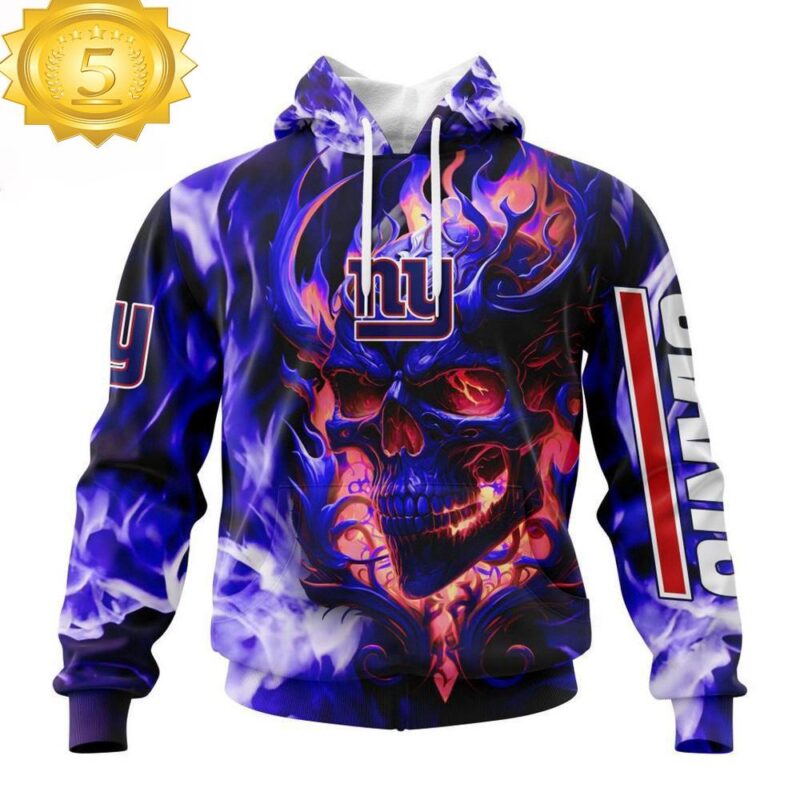 Custom Name And Number NFL New York Giants Skull Happy Halloween 3D Hoodie Shirt