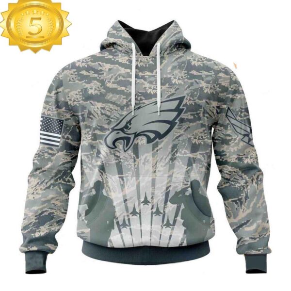 Custom Name And Number NFL Philadelphia Eagles Honor US Air Force Veterans 3D Hoodie Shirt