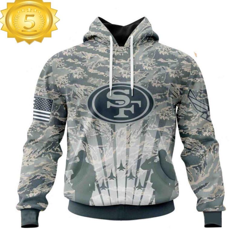 Custom Name And Number NFL San Francisco 49ers Honor US Air Force Veterans 3D Hoodie Shirt