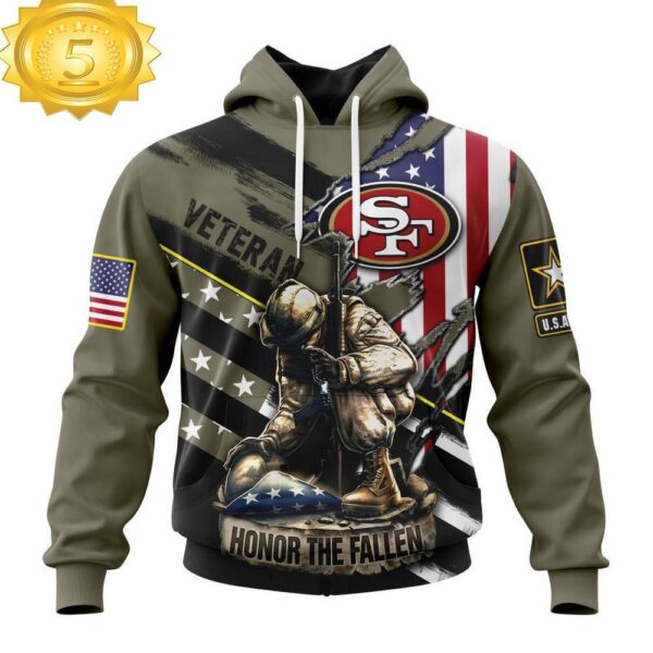 Custom Name And Number NFL San Francisco 49ers Veterans Honor The Fallen 3D Hoodie Shirt