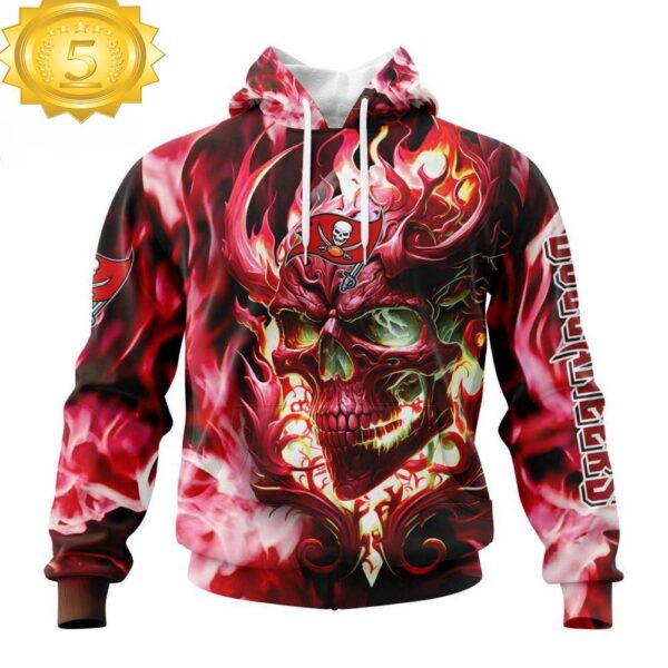 Custom Name And Number NFL Tampa Bay Buccaneers Skull Happy Halloween 3D Hoodie Shirt