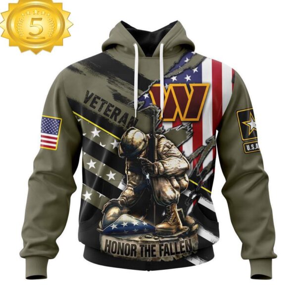 Custom Name And Number NFL Washington Commanders Veterans Honor The Fallen 3D Hoodie Shirt